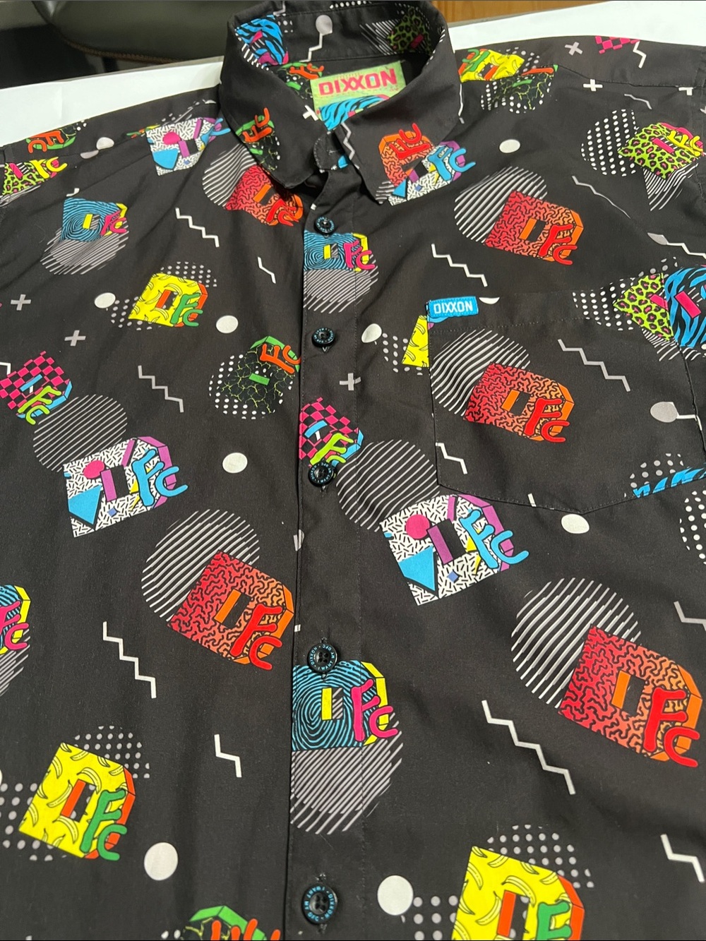 DIXXON Black Button-Down Shirt with Neon Graphic Print